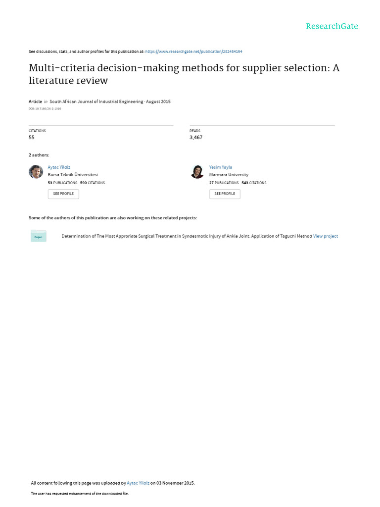 Multi-Criteria Decision-Making Methods For Supplie | PDF | Supply Chain ...