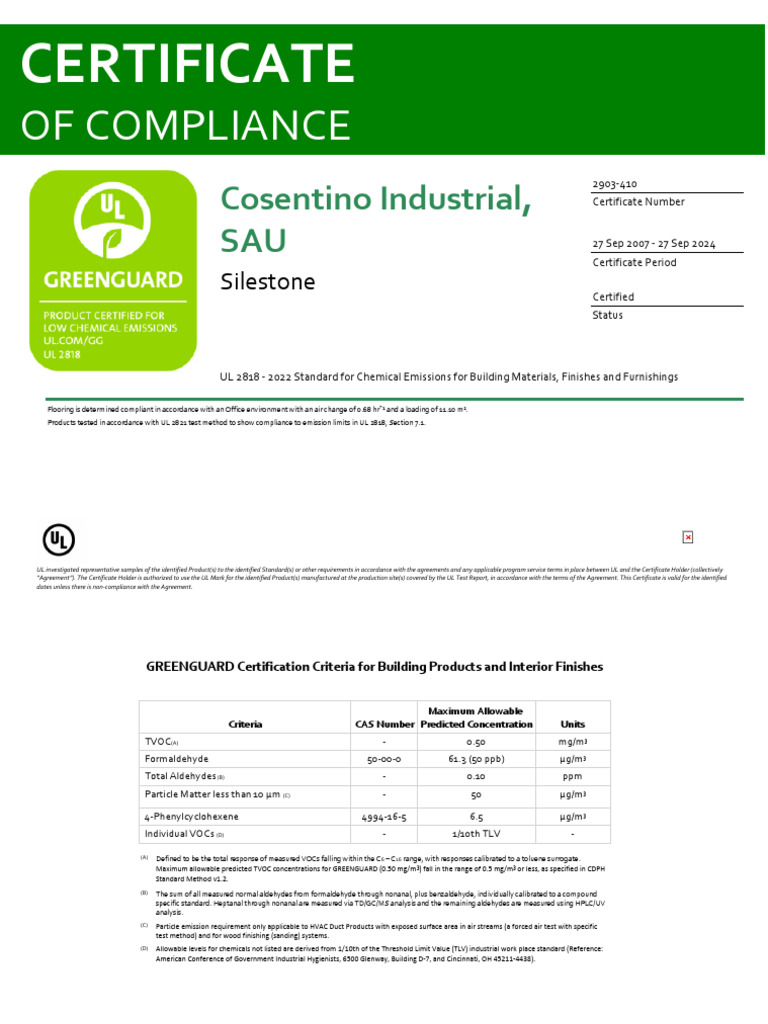 UL 410 Certification Compliance Report | PDF | Volatile Organic ...