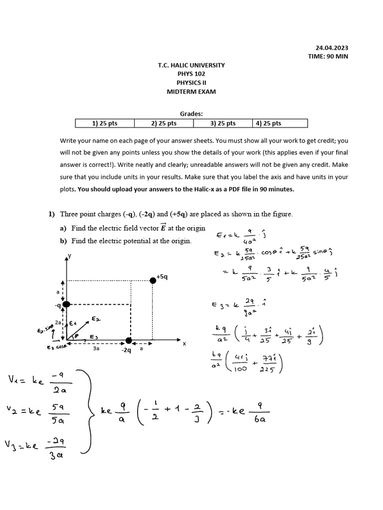 Physics II Midterm Exam Questions | PDF | Electric Field | Electricity