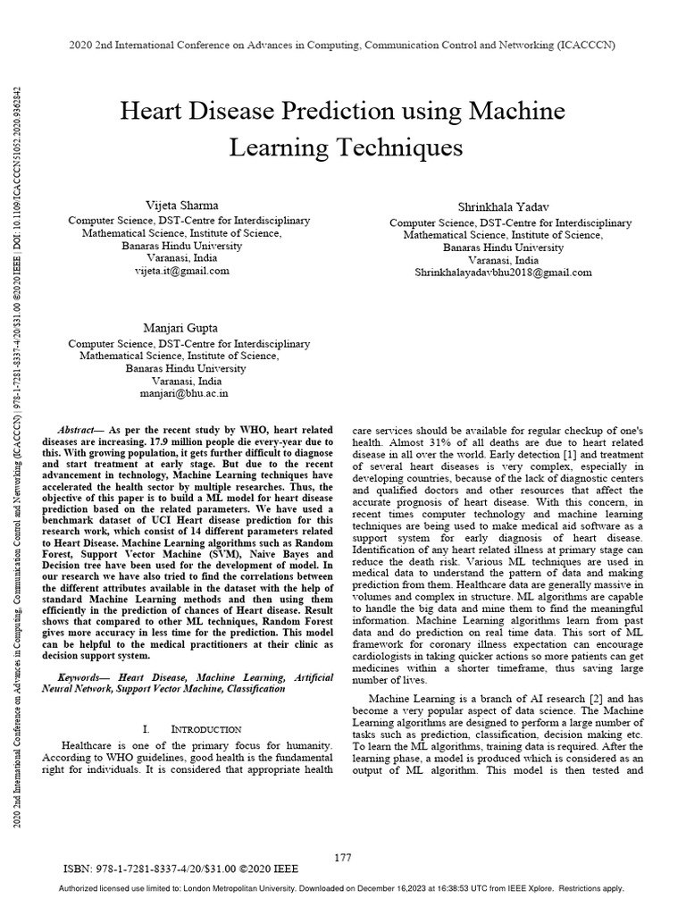 Heart Disease Prediction Using Machine Learning Techniques | PDF