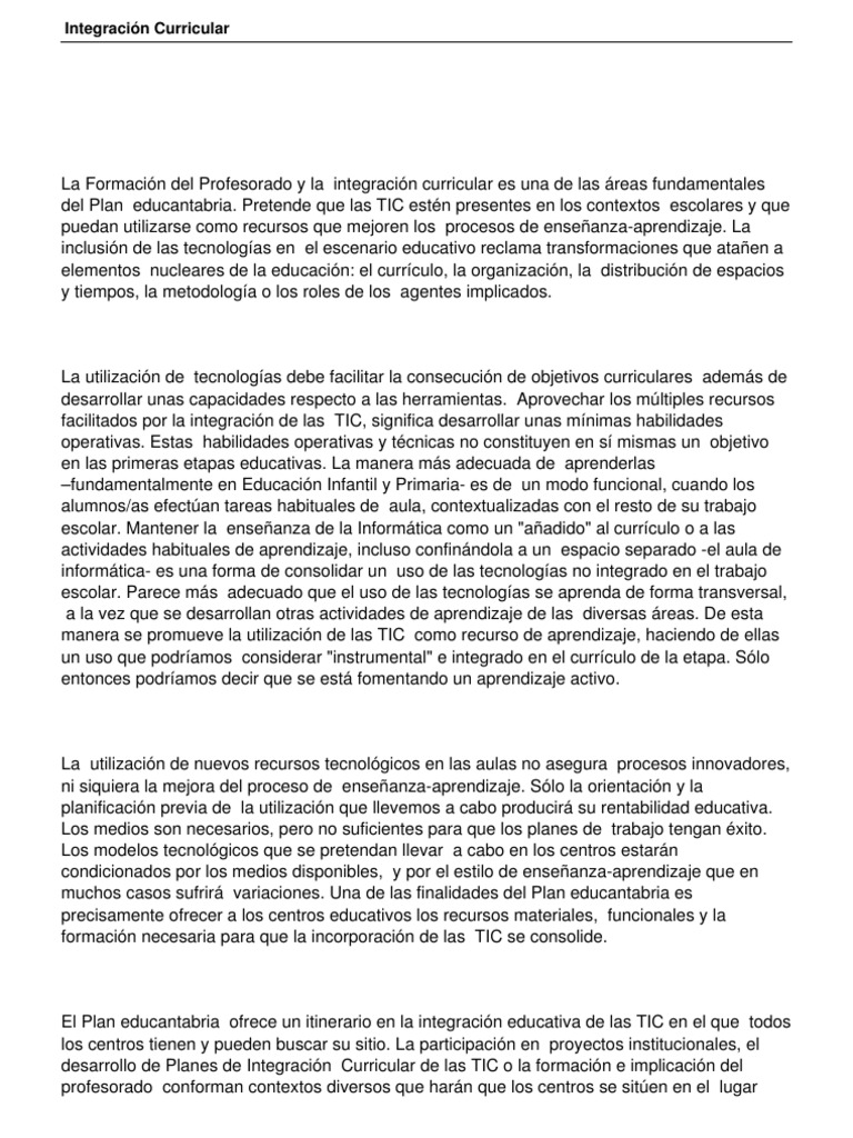 Integración de TIC en la Educación Curricular | PDF | Tecnología de ...