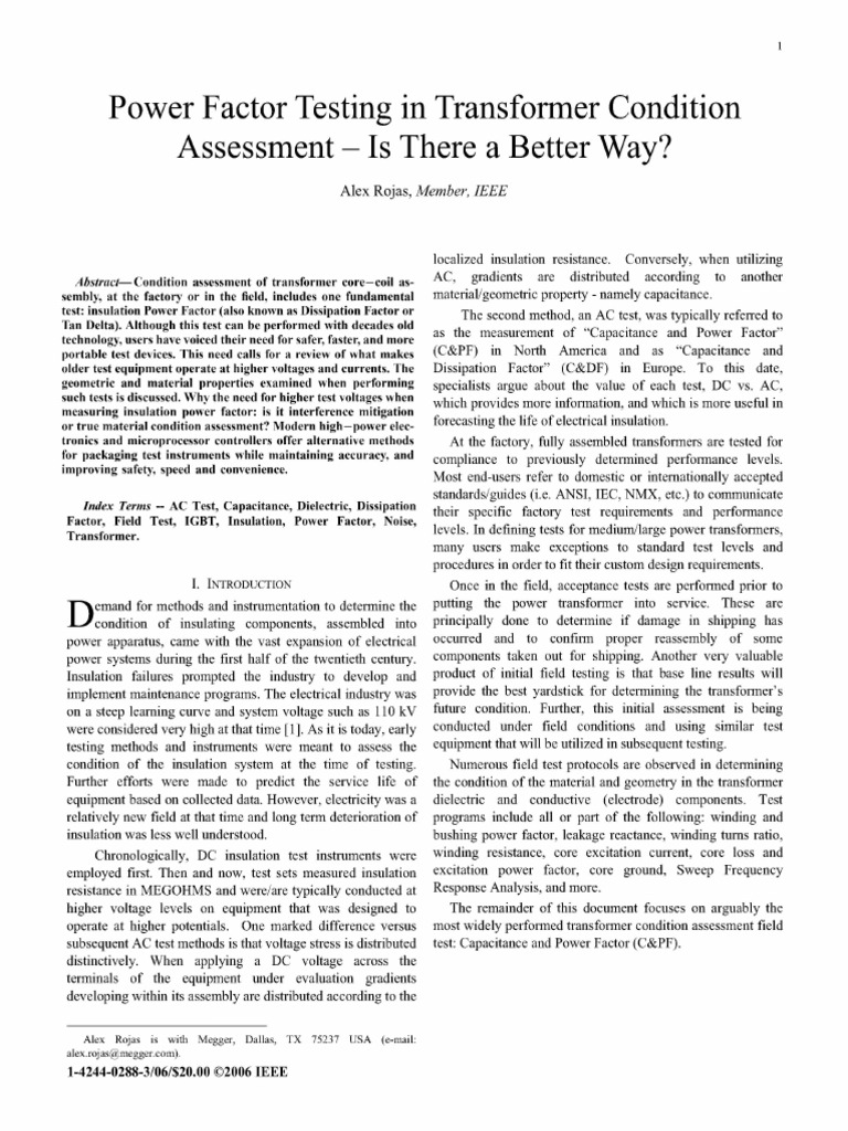Power Factor Testing for Transformers | PDF | Capacitor | Insulator ...