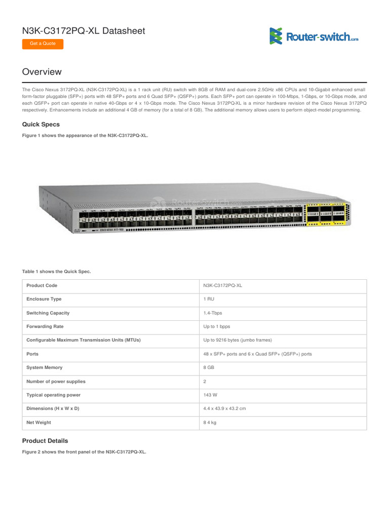 n3k-c3172pq-xl-datasheet | PDF | Computer Networking | Internet Standards