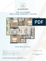 Type - B1 (Corner) 3 Bed Luxury Apartment - Sea View: Total Area: 2375 SQ - FT