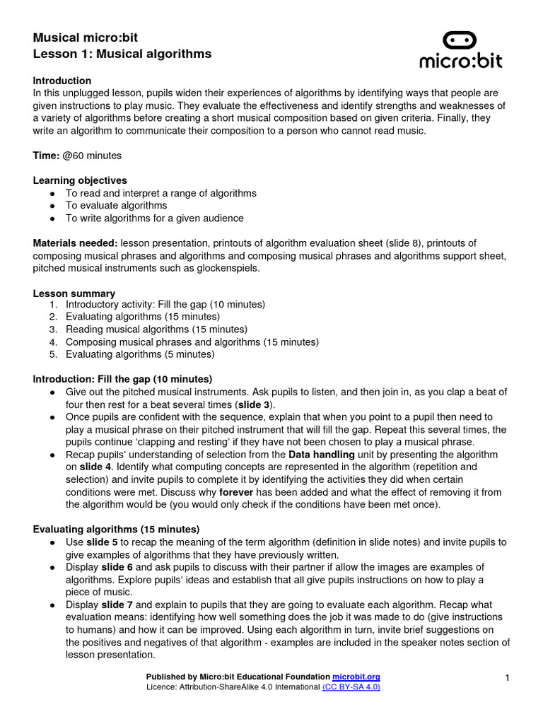 Musical microbit l1 plan pdf algorithms human communication