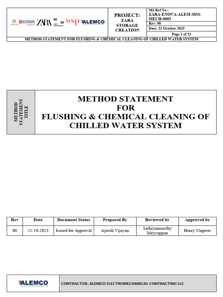 Method Statement For Flushing & Chemical Cleaning of Chilled Water