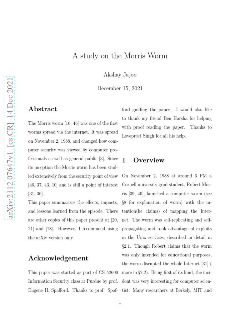 A Study On The Morris Worm | PDF | Computer Security | Security