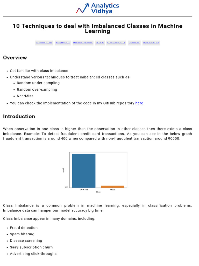 10 Techniques To Deal With Class Imbalance in Machine Learning | PDF ...