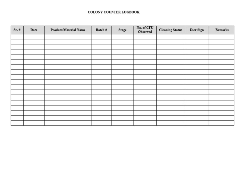 CFU Logbook for Colony Counting | PDF | Technology & Engineering