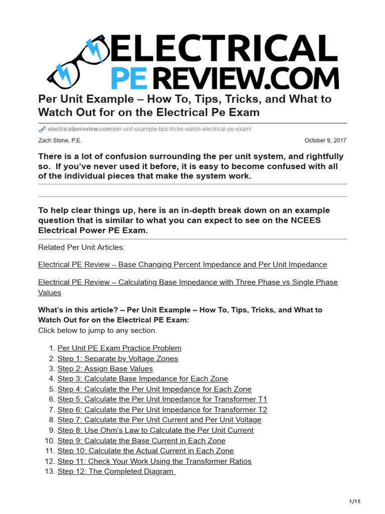 Per Unit Example How To Tips Tricks and What To Watch Out For On The Electrical Pe Exam PDF