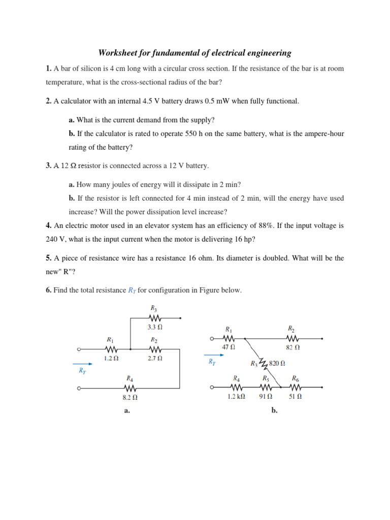 Electrical Engineering Worksheet Exercises | PDF | Electrical ...