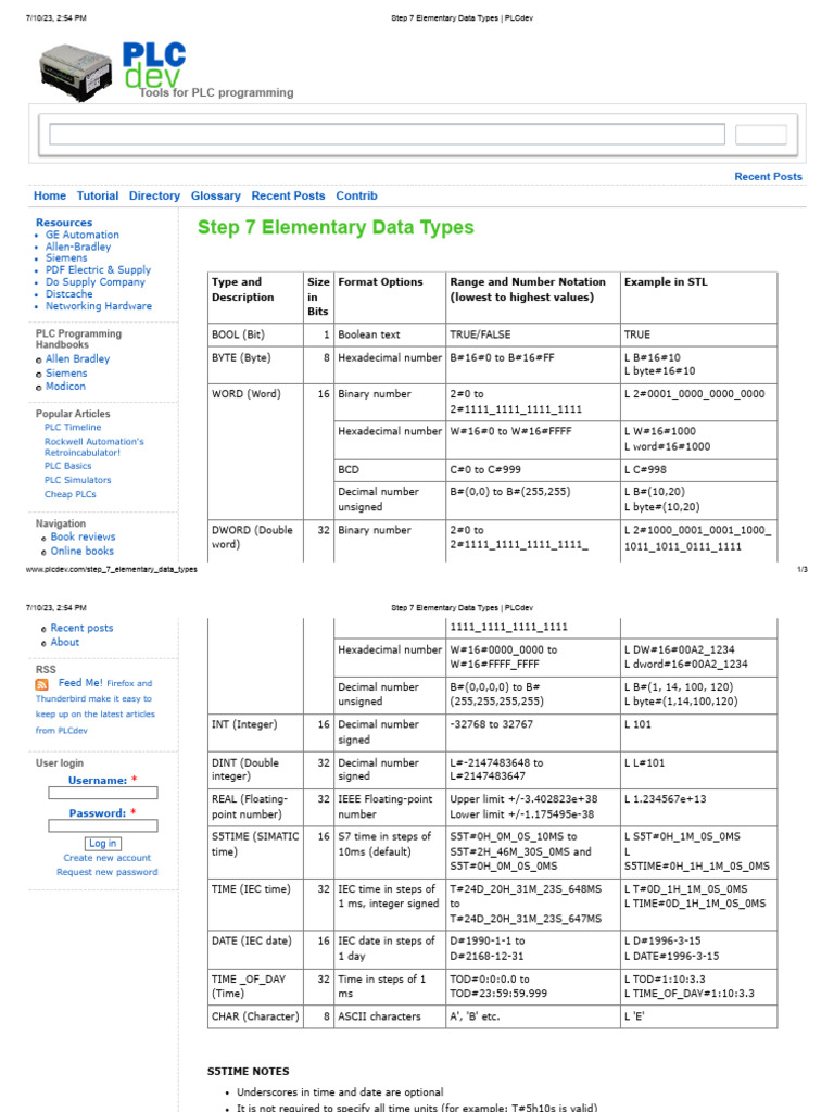 Step 7 Elementary Data Types - PLCdev | PDF | Programmable Logic ...