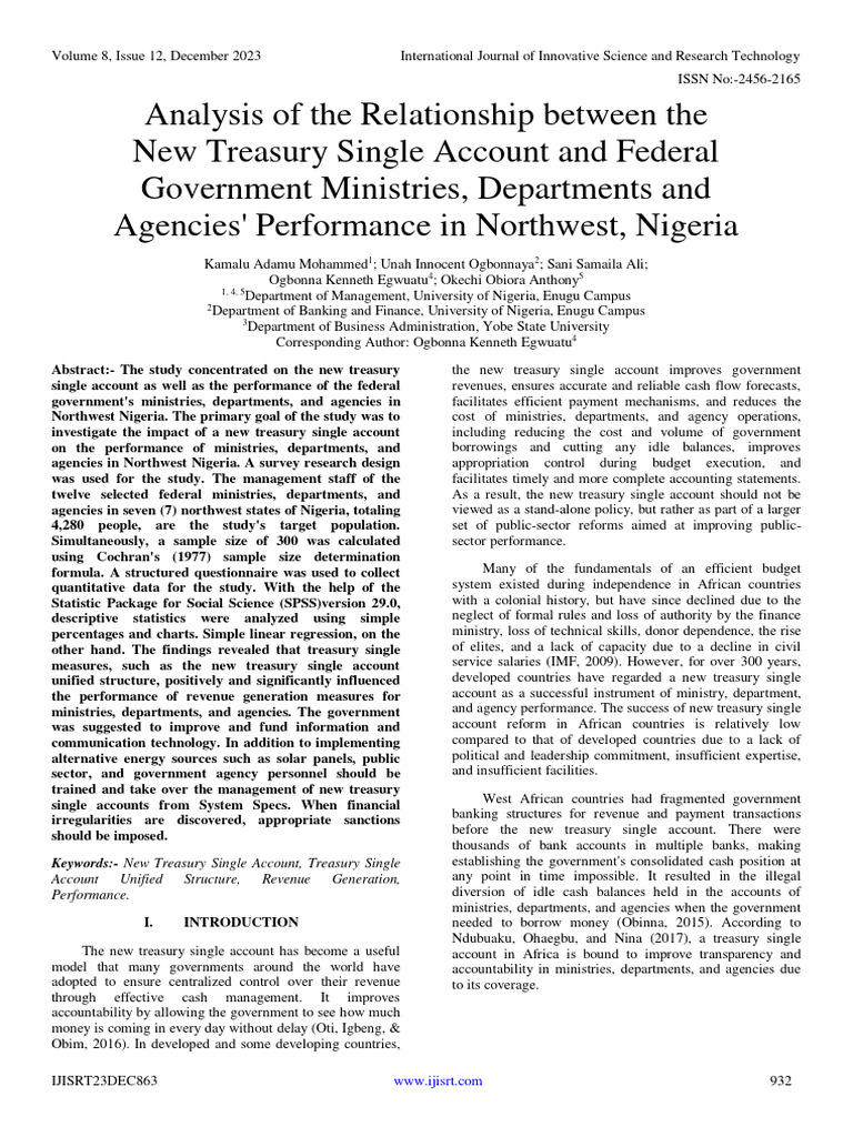 Analysis Of The Relationship Between The New Treasury Single Account
