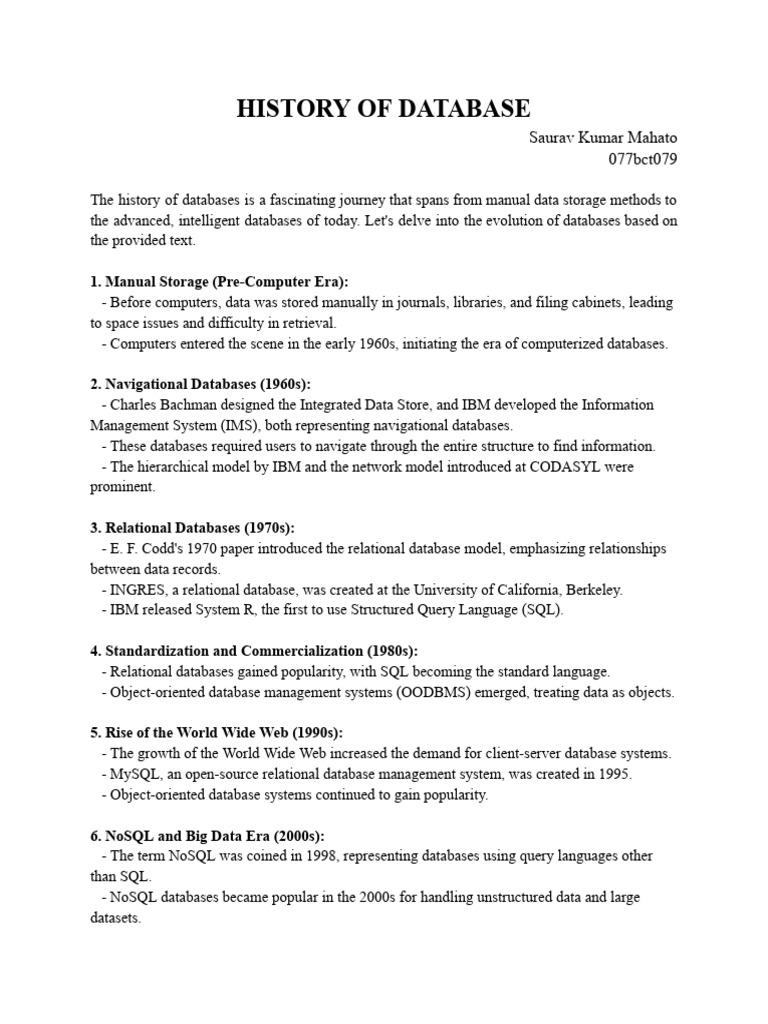 History of DBMS | PDF | Databases | Relational Database