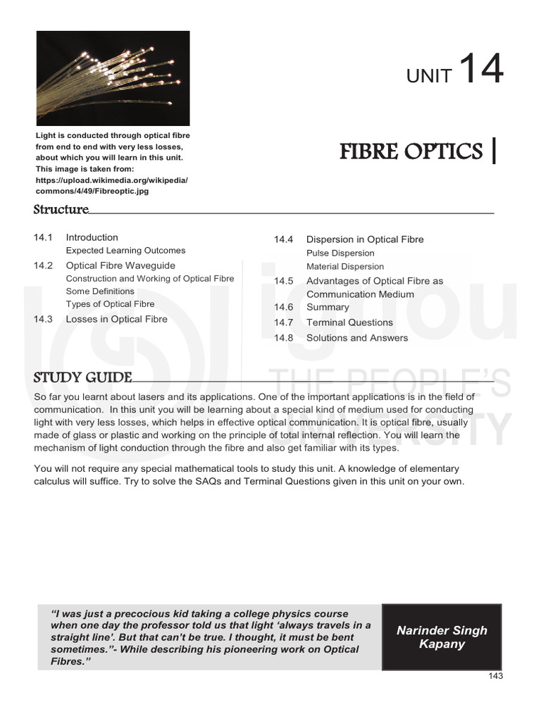 Unit 14 | PDF | Optical Fiber | Dispersion (Optics)