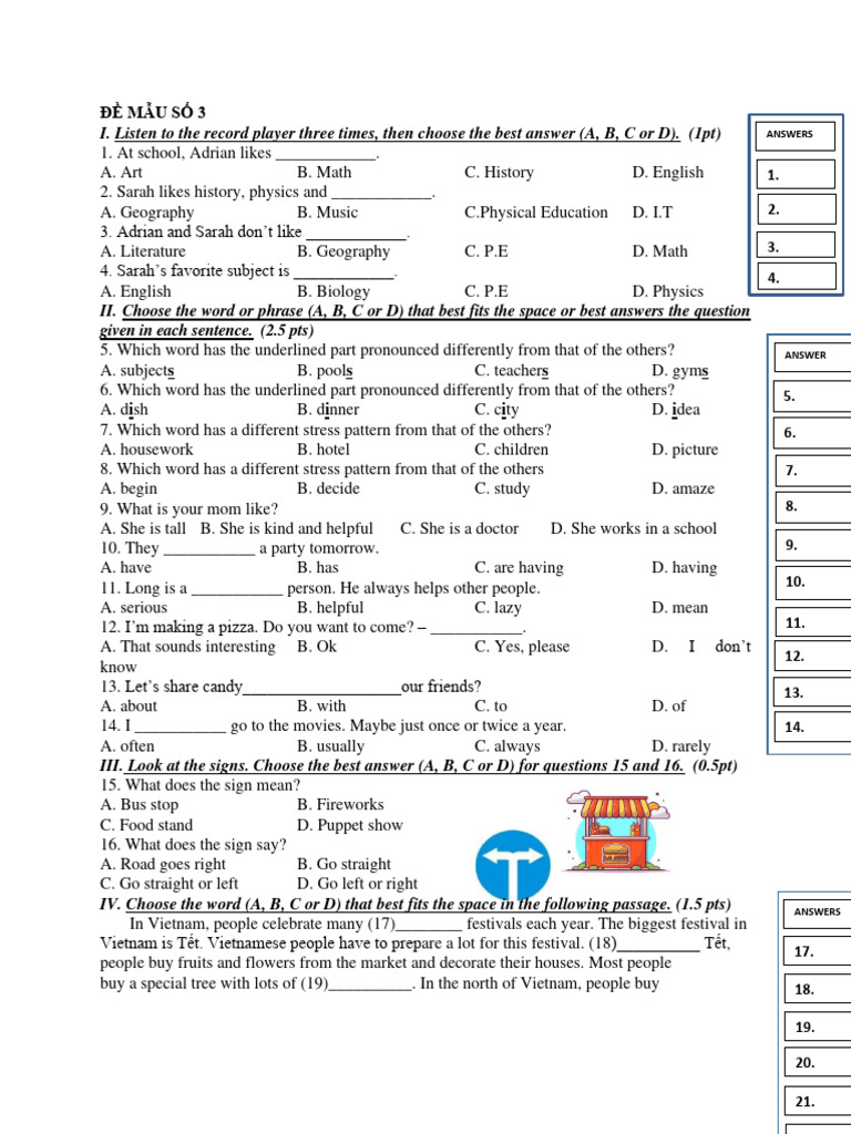 English Language Test Sample 3 | PDF