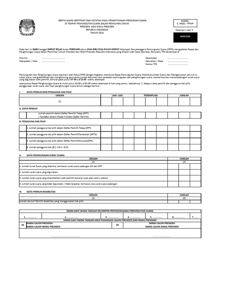 Model C. Hasil PPWP Pemilu 2024 PDF