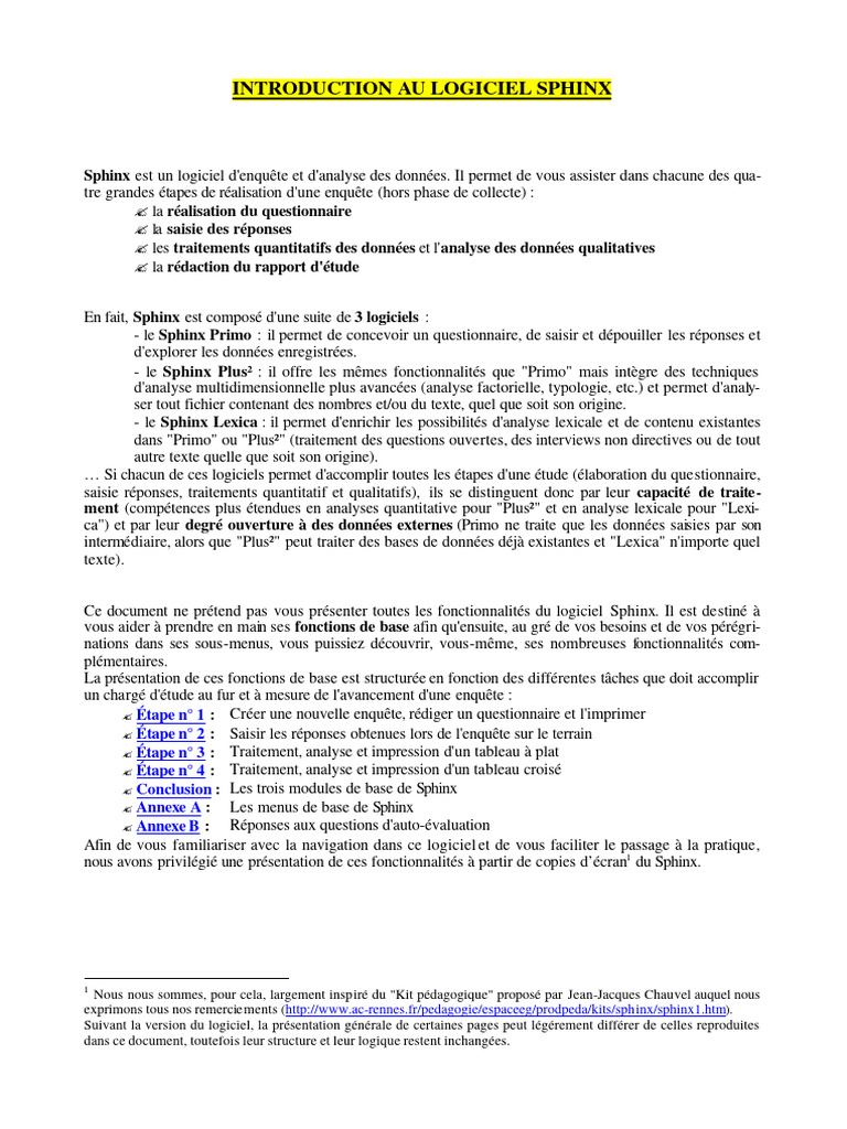 Introduction au logiciel Sphinx | PDF