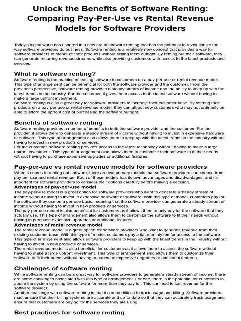 Unlock The Benefits of Software Renting | PDF | Renting | Revenue