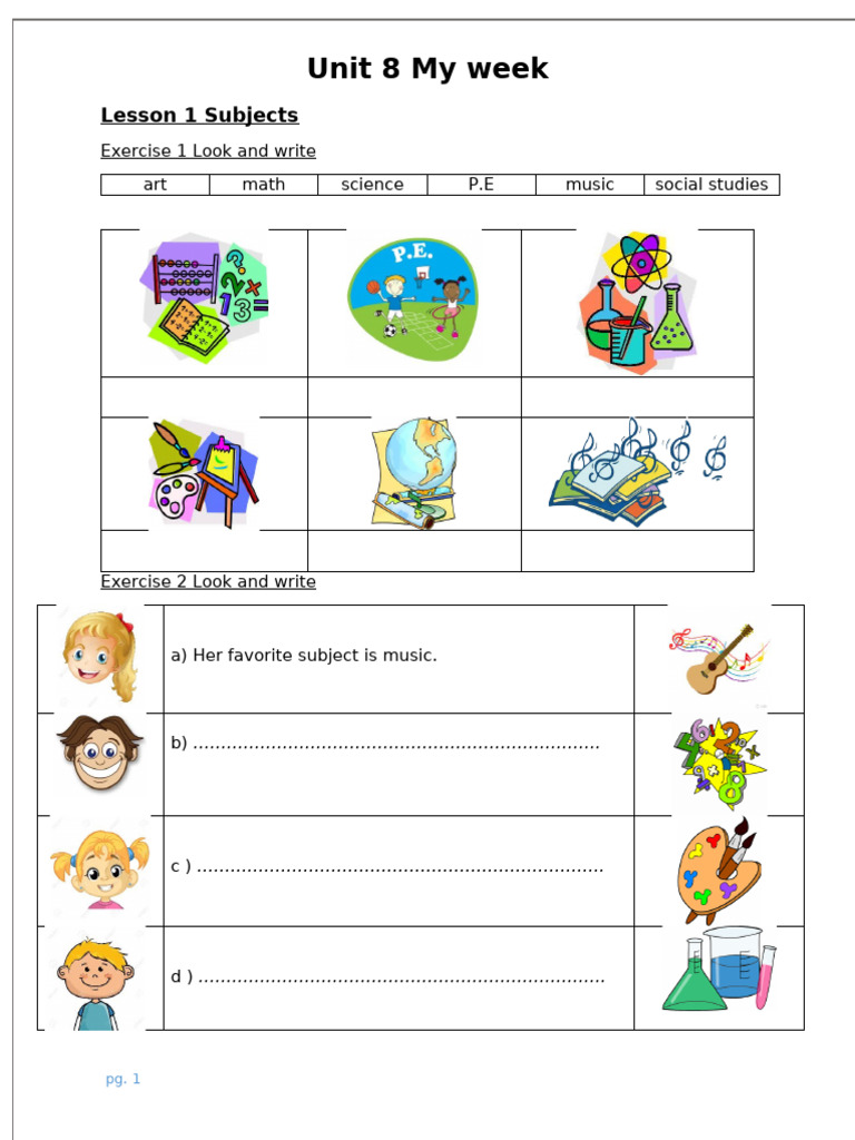 Unit 8: My Week Exercises | PDF