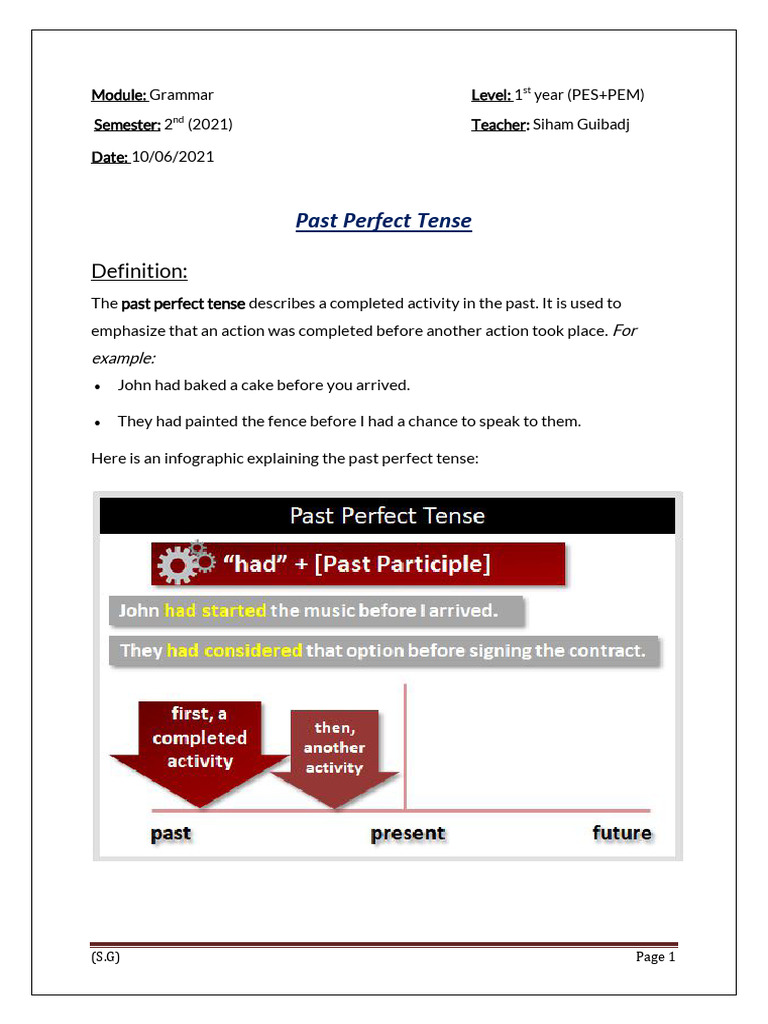19.past Perfect Tense | PDF | Language Arts & Discipline