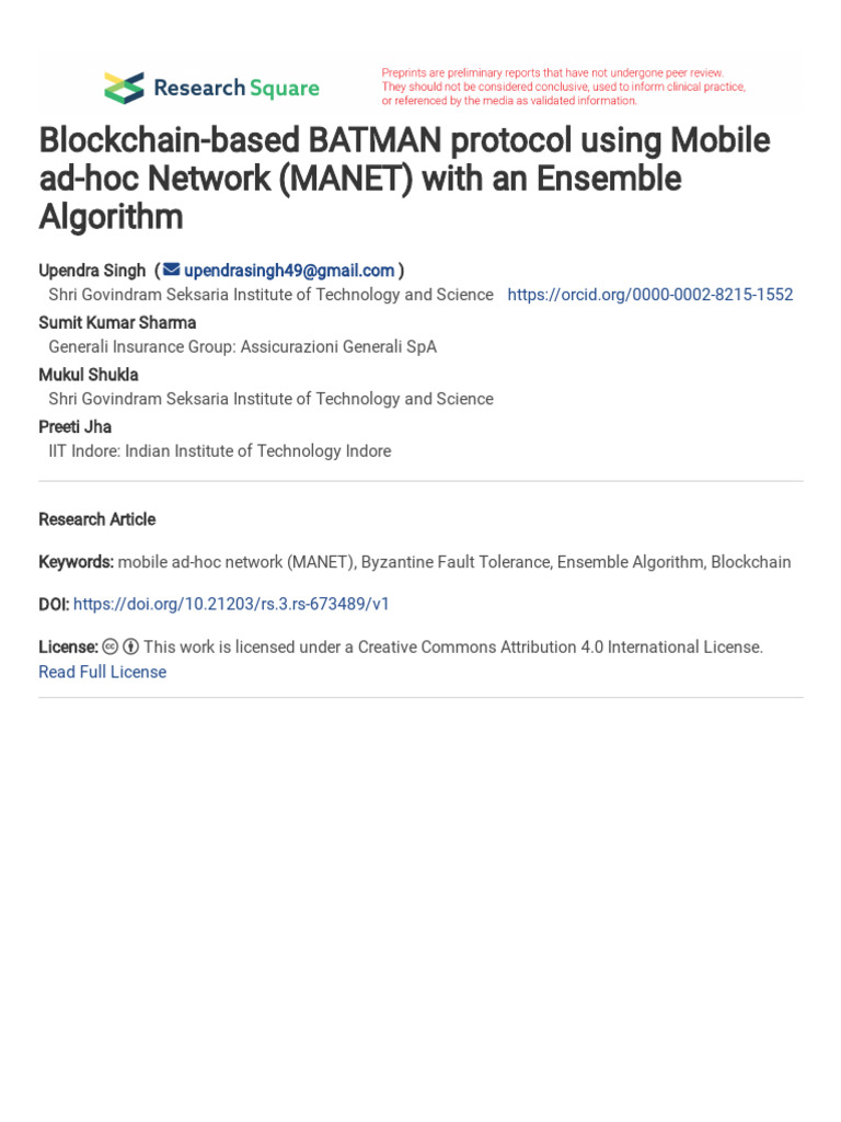 Blockchain-Based BATMAN Protocol Using Mobile Ad-H | PDF