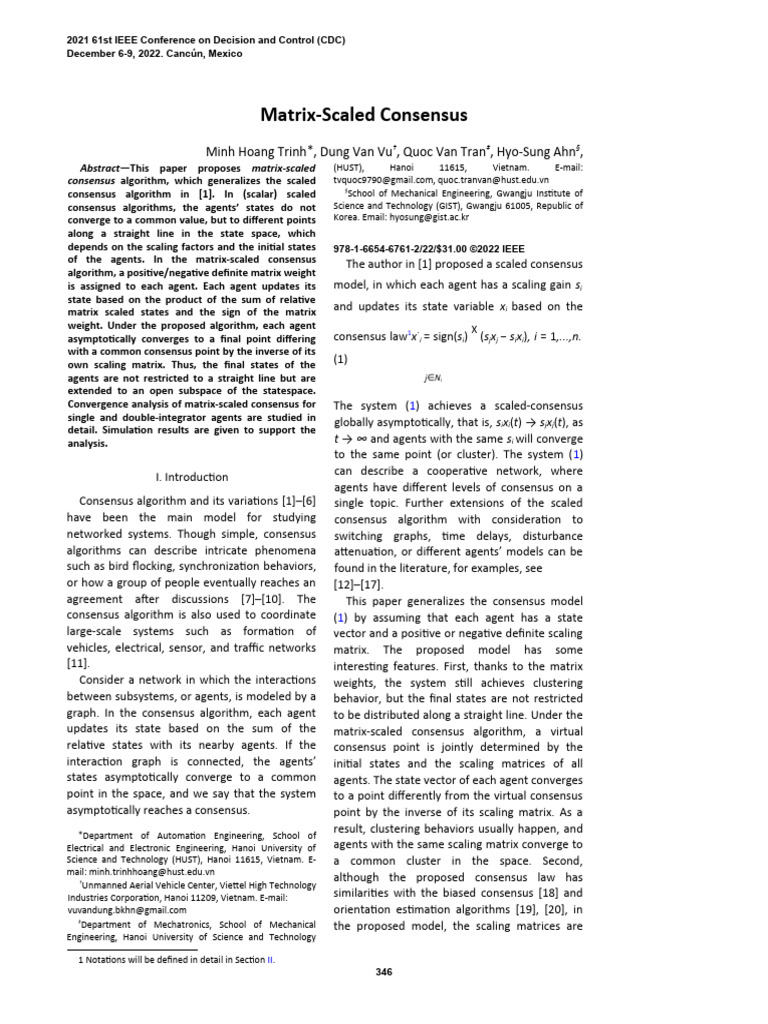 Matrix-Scaled Consensus Algorithm | PDF