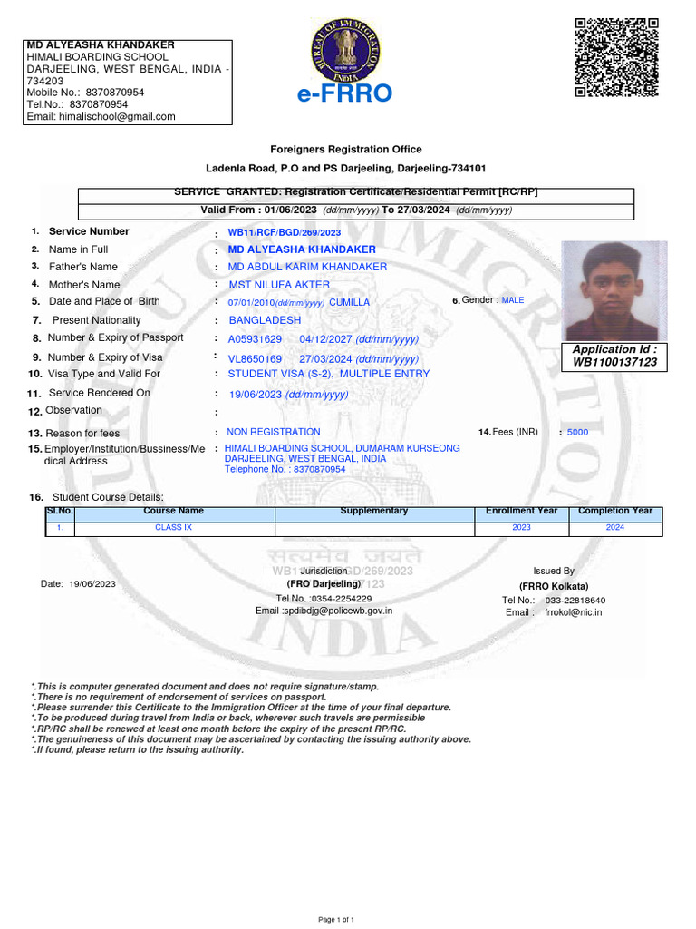 Alyeasha Residential Permit | PDF | Travel Visa | Passport