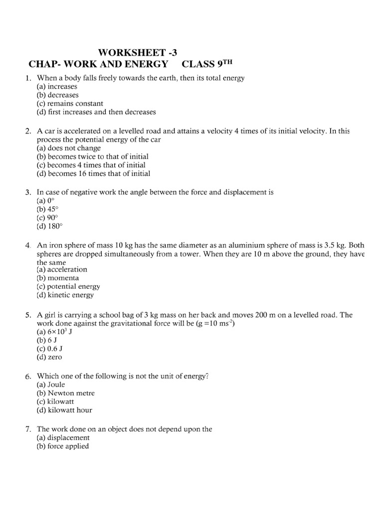 Define Work And Energy Class 9