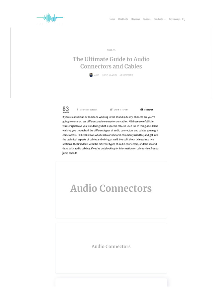 The Ultimate Guide to Audio Connectors and Cables • Audiostance PDF