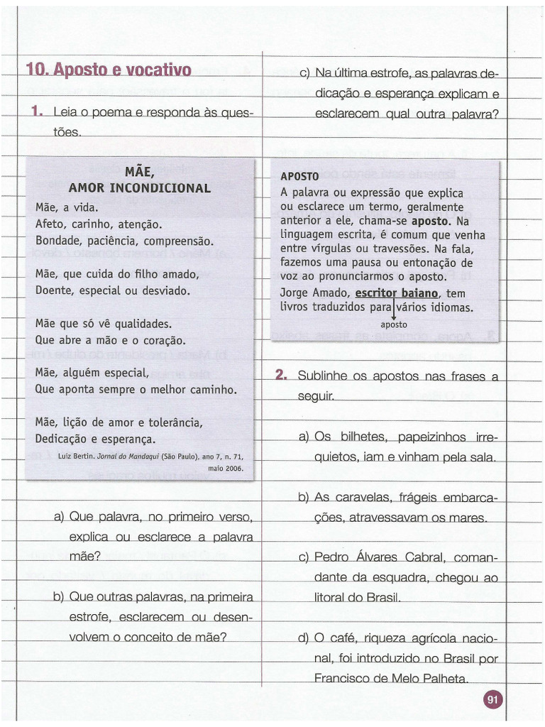 Atividade Aposto e Vocativo Aluno | PDF
