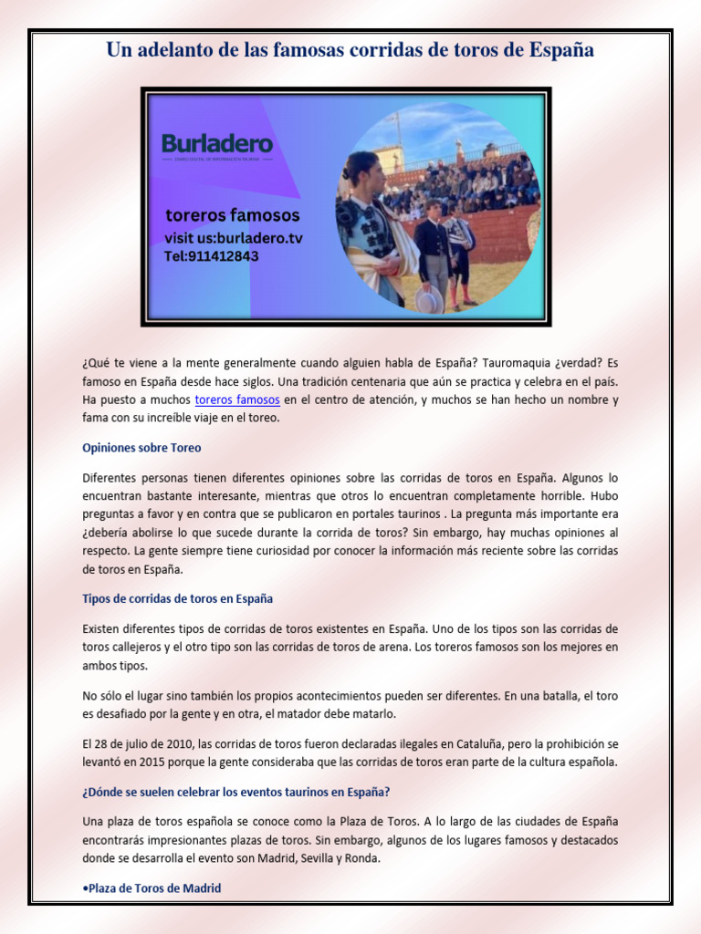 Corridas de Toros en España: Famosos Toreros | PDF | Toreo | Deportes ...