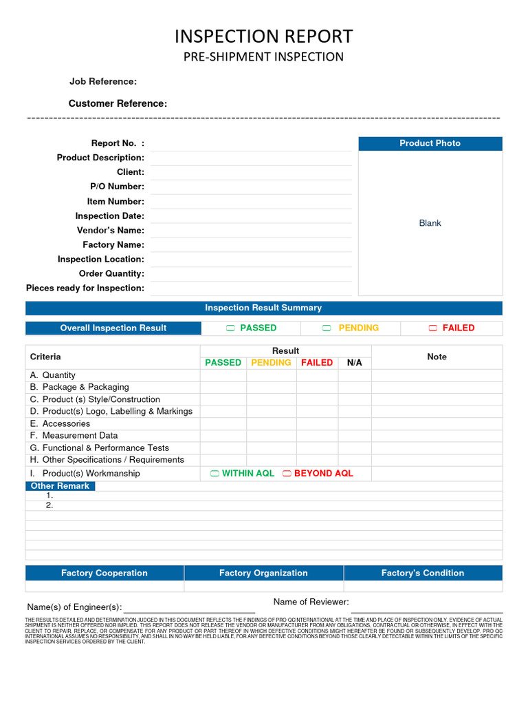 Pre-Shipment Inspection Report Template | PDF | Finance & Money ...