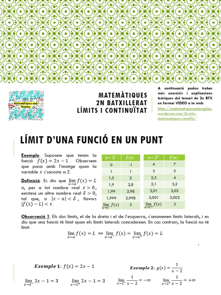 Límits I Continuïtat - MATES 2n | PDF