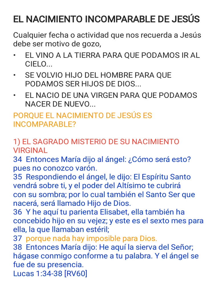 El Incomparable Nacimiento de Jesús | PDF