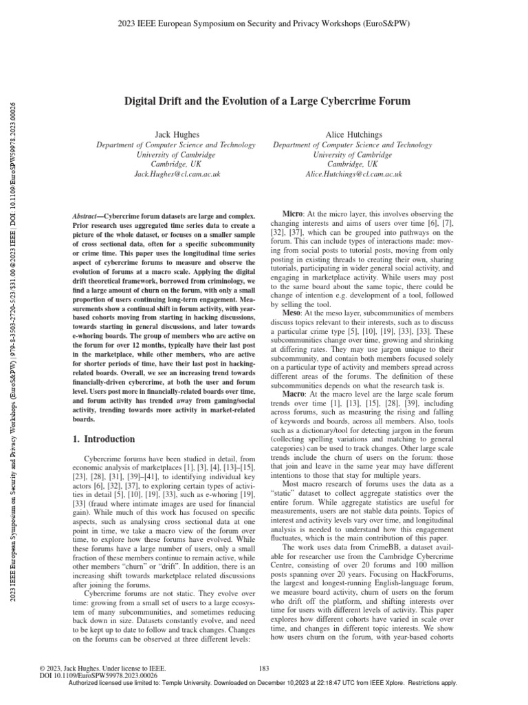 Digital Drift and The Evolution of A Large Cybercrime Forum PDF