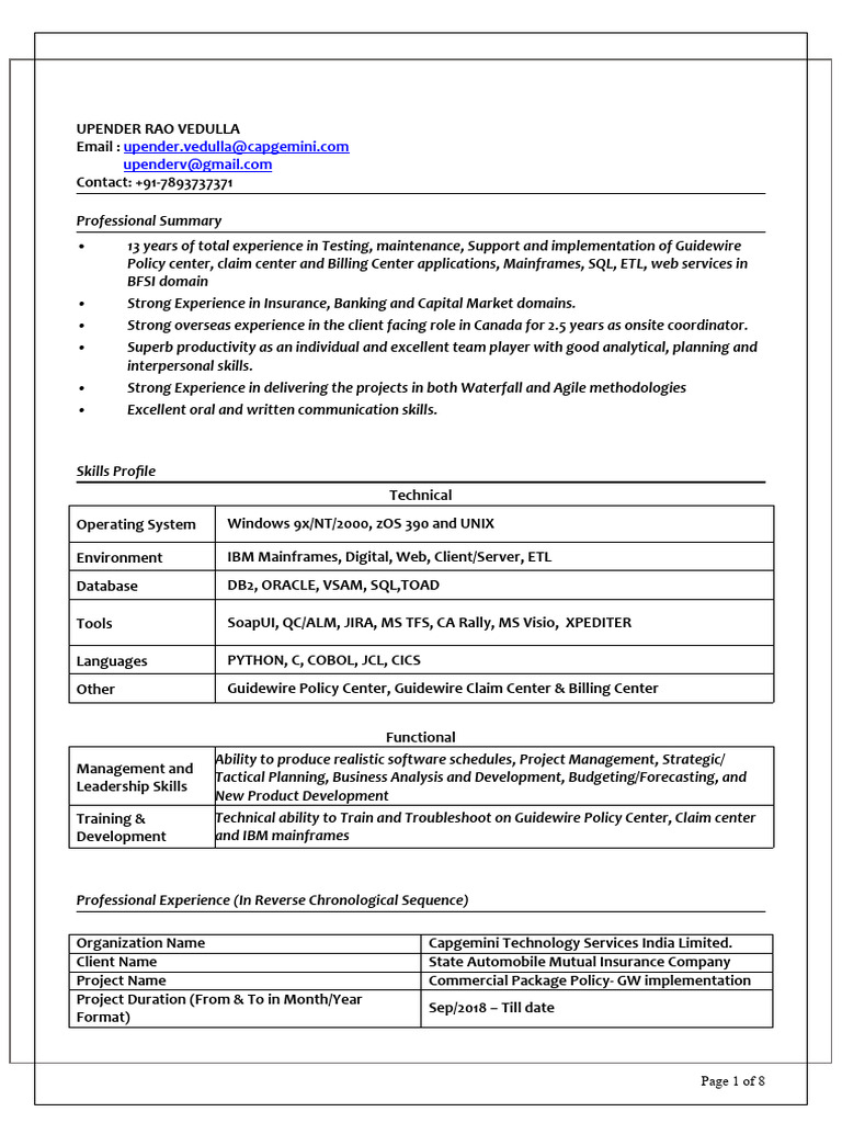 Upender Vedulla (Guidewire Testing - C2) | PDF | Ibm Db2 | Software ...