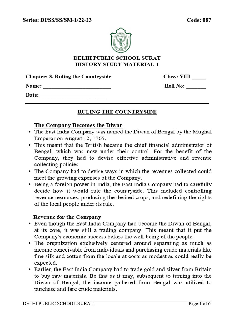 Ruling the Countryside: Class 8 Notes | PDF | Economies