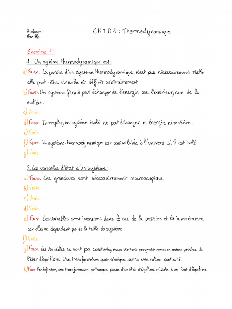 Concepts clés de la thermodynamique | PDF