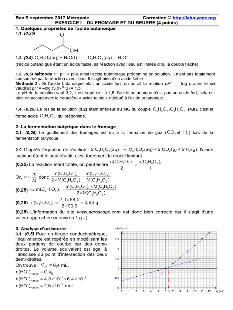Acide butanoïque et fermentation fromagère PDF Chimie Composés — free download