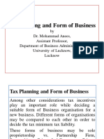 Tax Planning and Form of Business