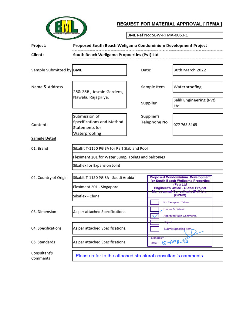 SBW-RFMA-005R1 - Engineer's Approval | PDF | Building Materials ...