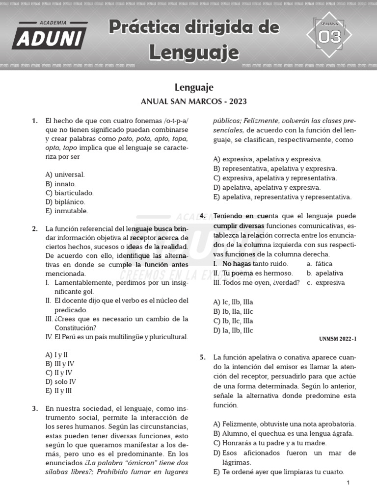 Funciones del Lenguaje en Ejercicios Académicos | PDF | Comunicación ...