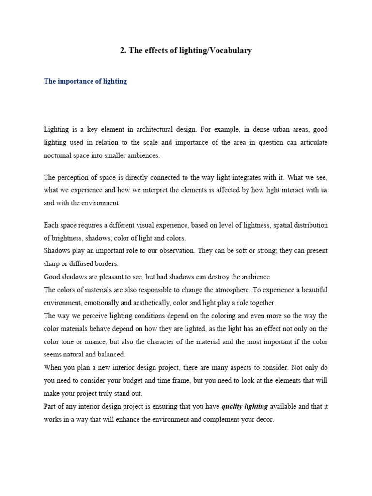 Lighting Vocabulary PDF