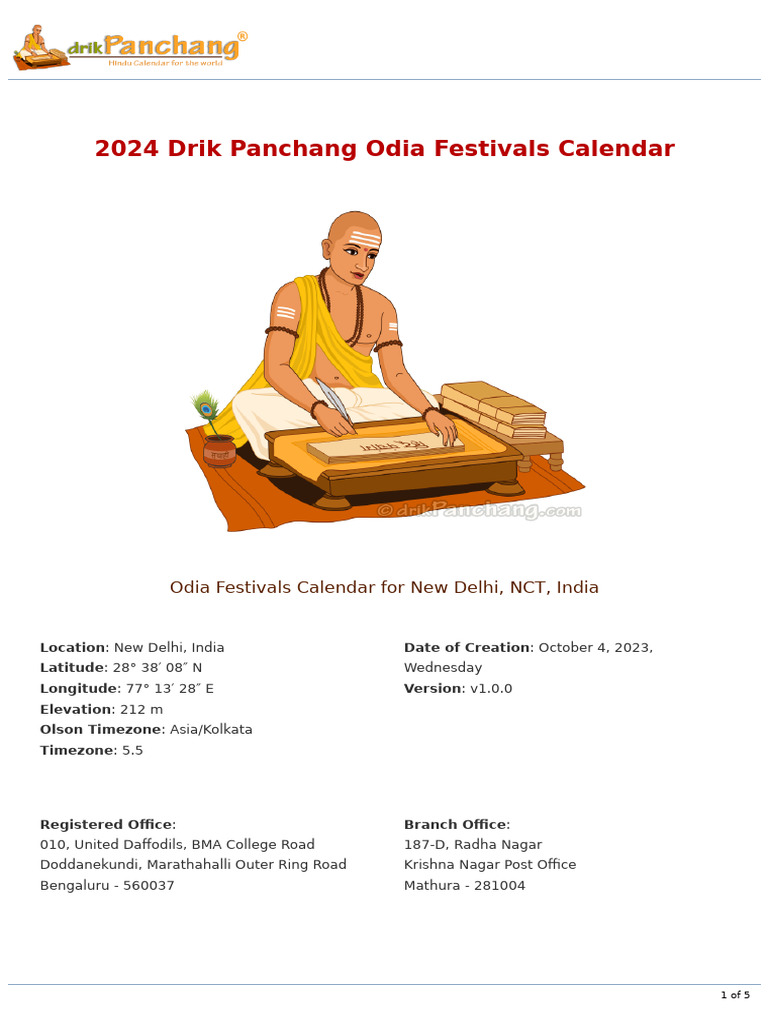 2024 Drik Panchang Oriya Festivals v1.0.0 PDF Ancient Astronomy