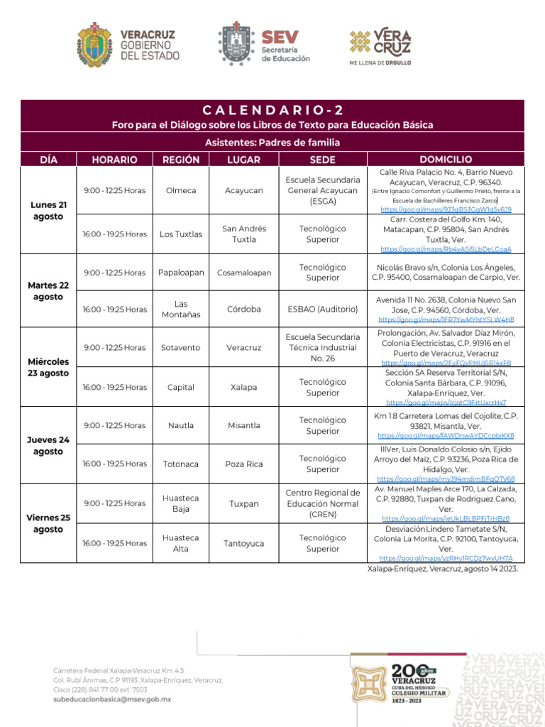 Calendario 2 Foros LTG - 21 A 25 Agosto | PDF