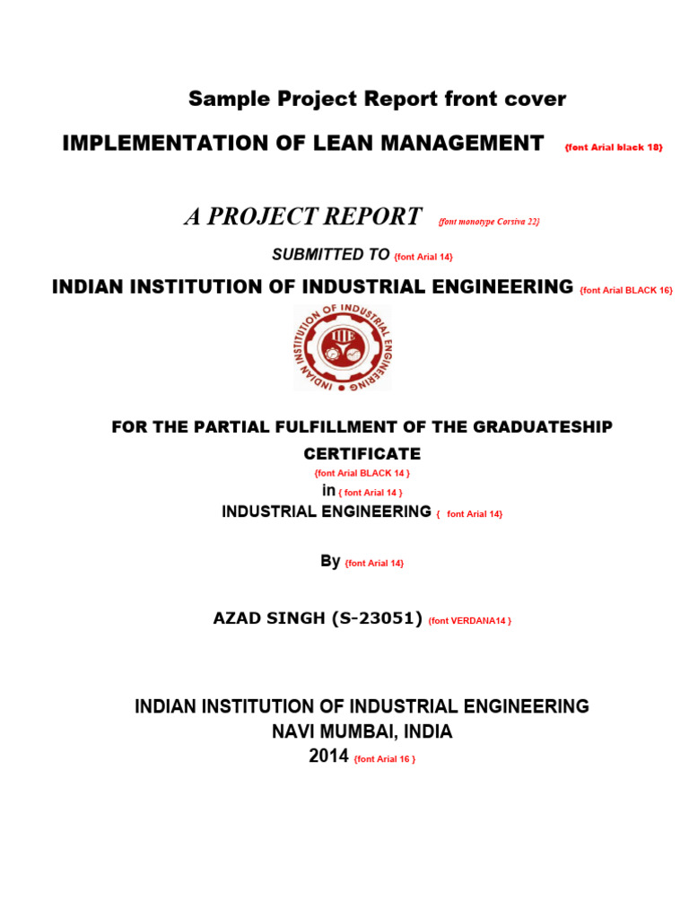 Format of Front Cover of Project Report | PDF