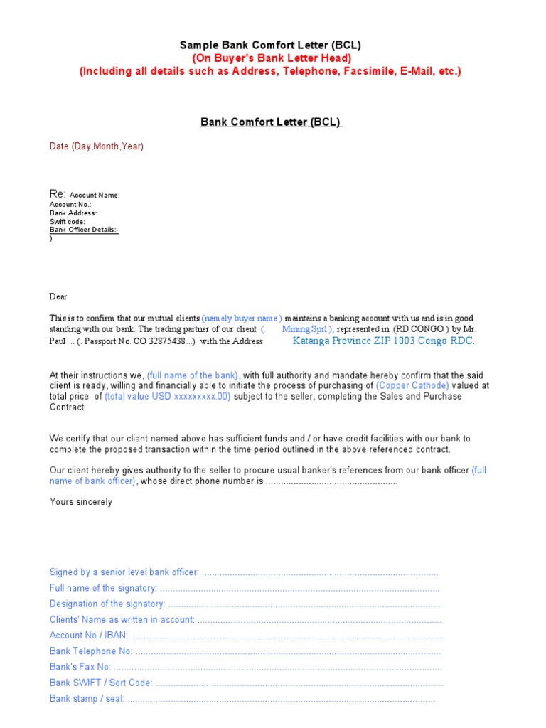 On Buyer S Bank Letter Head Including All Details Such As Address Telephone Facsimile E Mail Etc