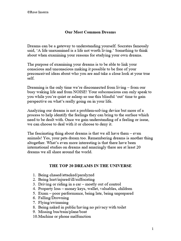 Our Most Common Dreams | PDF | Dream | Anxiety