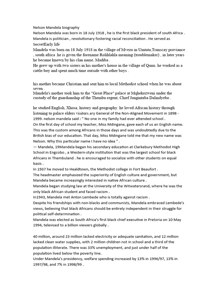 BIOGRAPHY OF NELSON MANDELA IN 150 WORDS PDF visual data 6